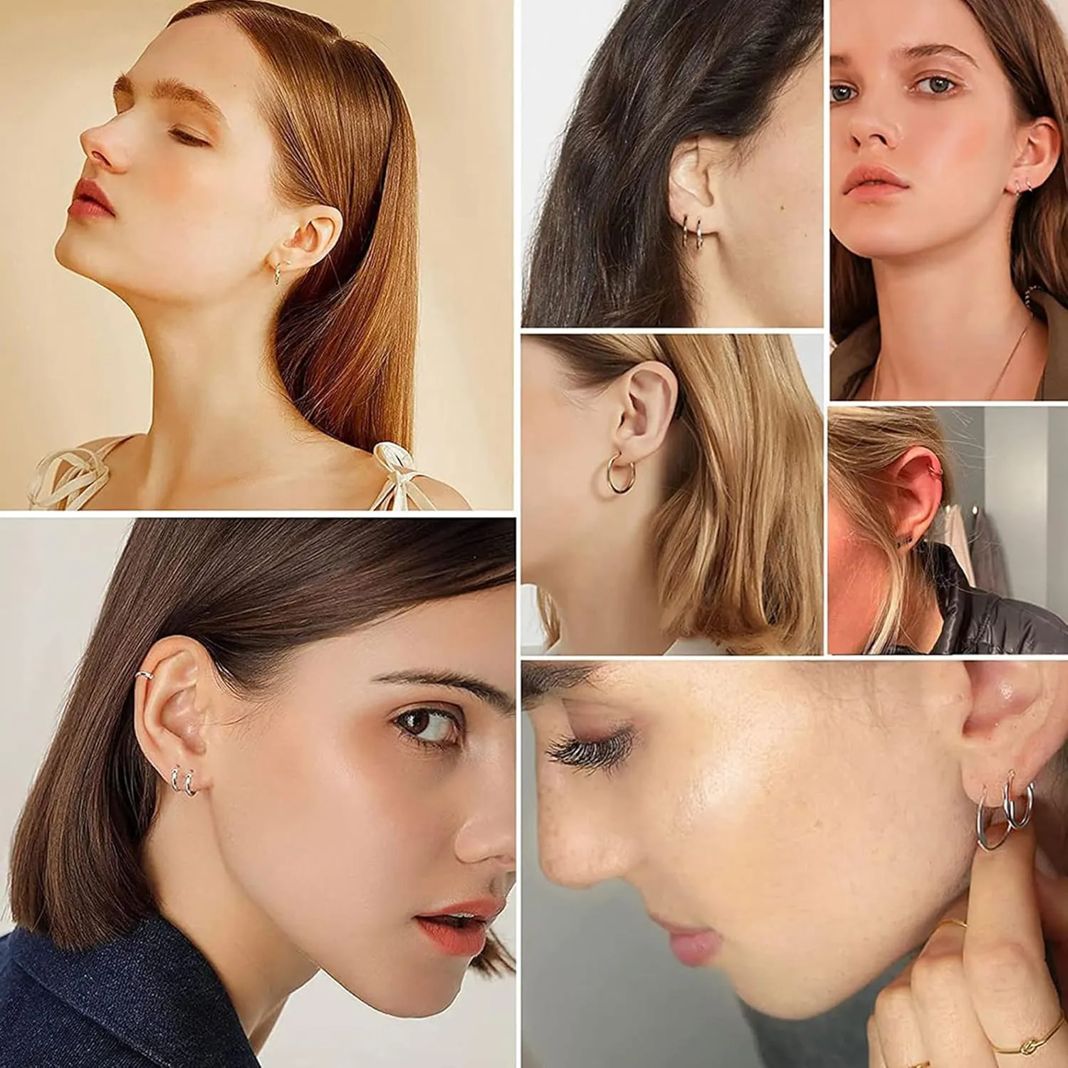 10 Pairs 14K Gold/Silver Plated Cubic Zirconia Earrings Set for Women, Hypoallergenic 925 Silver Cubic Zirconia Stud Earrings Pack For Girls Daily Life (10P Silver)