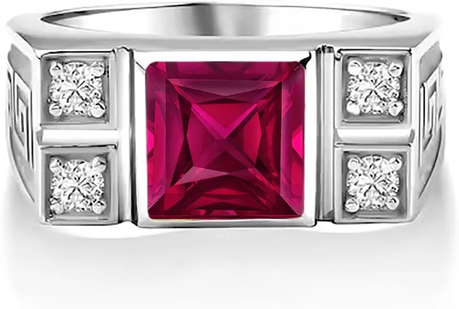 10K 14K 18K Gold 2 Carat Mens Square Gemstone Rings with Side Moissanite Princess Cut Gemstone Engagement Rings For Men/Father/Husband