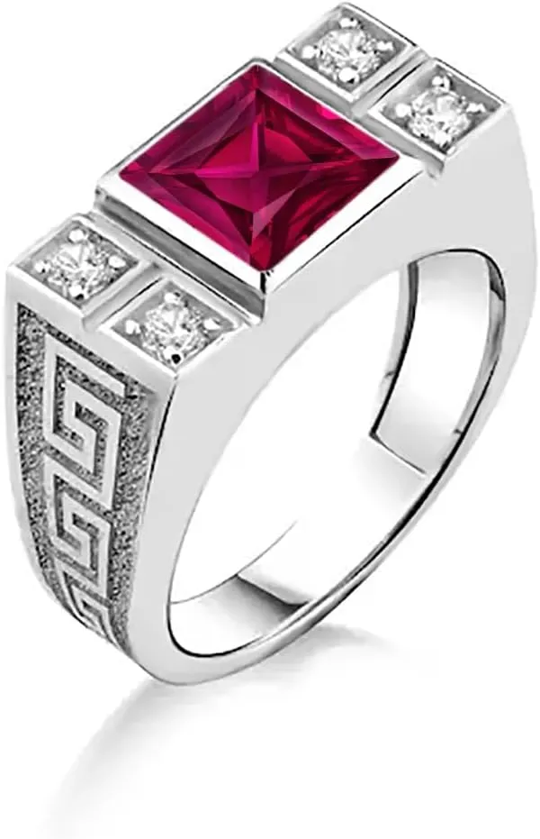 10K 14K 18K Gold 2 Carat Mens Square Gemstone Rings with Side Moissanite Princess Cut Gemstone Engagement Rings For Men/Father/Husband