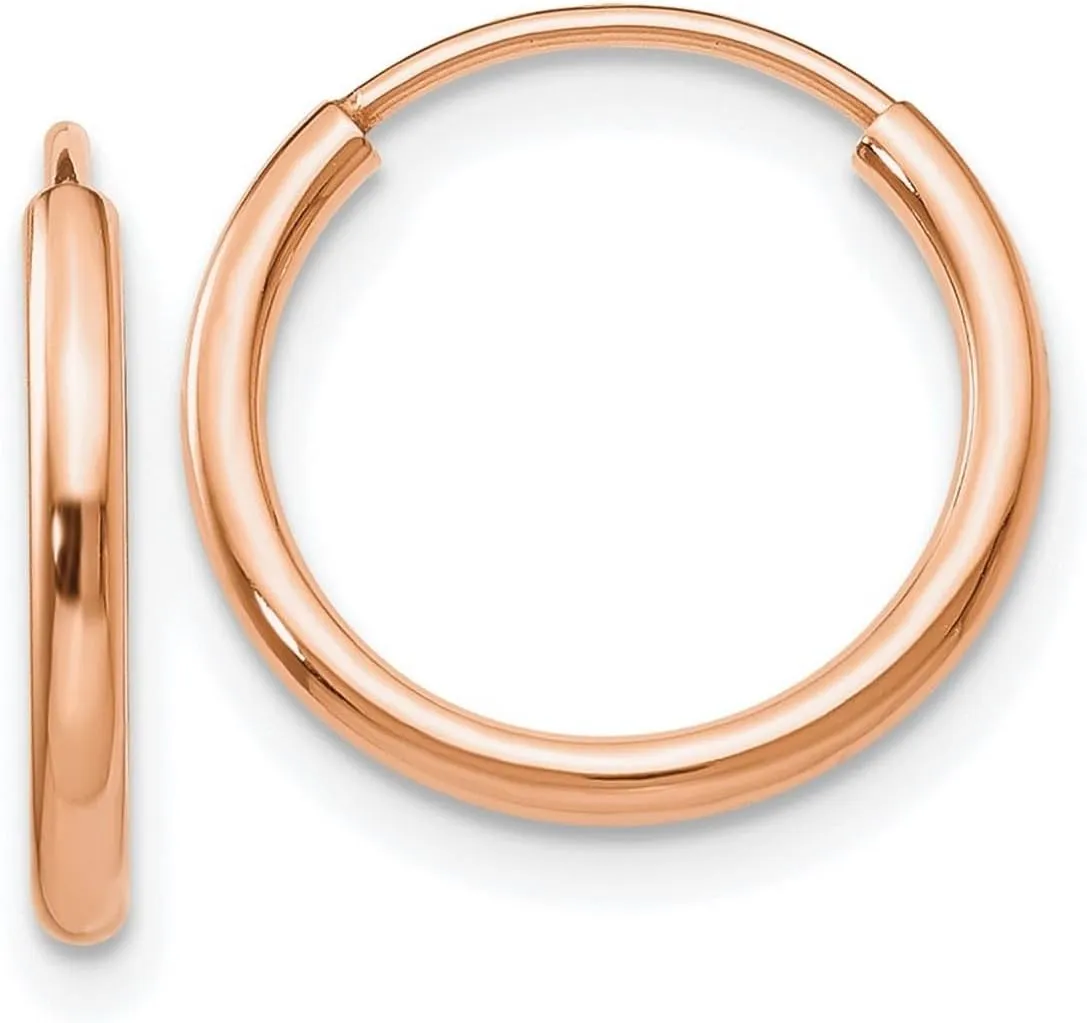 10k Rose Gold Polished Endless Tube Hoop Earrings 14x14mm Wide 1.5mm Thick-Hoop Earring for Women