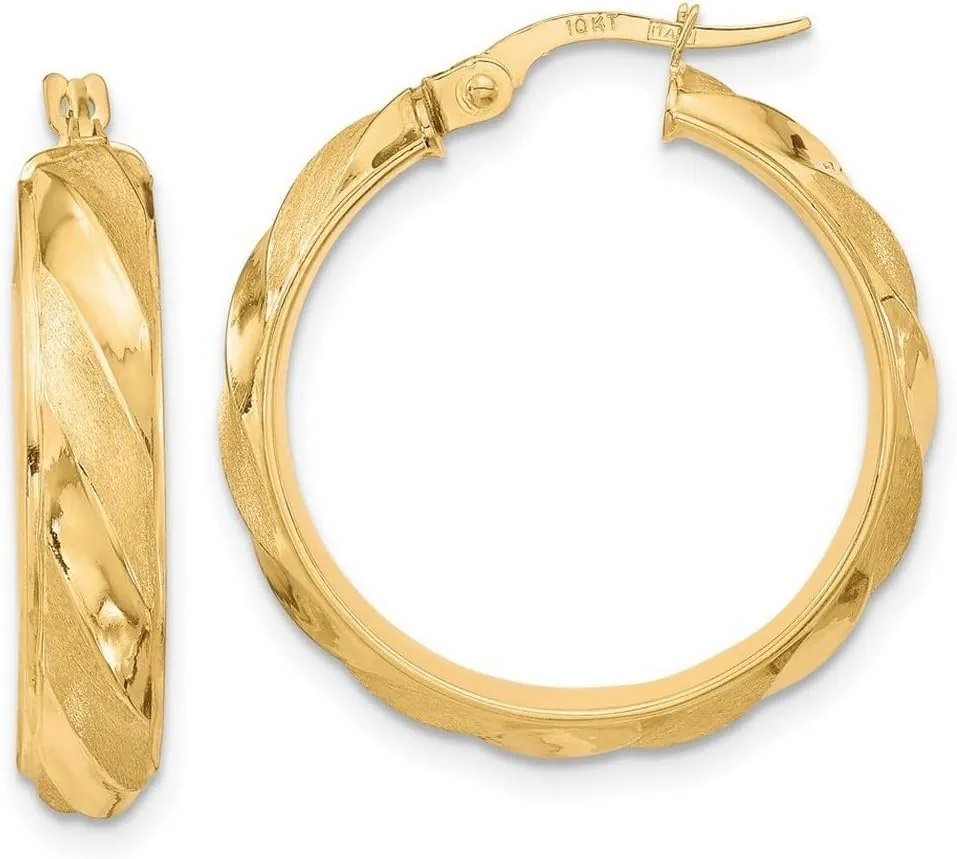 10k Solid Yellow Gold Polished Textured Twisted Hoop Earrings 27.25x24.65mm Wide 4.8mm Thick-Hoop Earring for Women