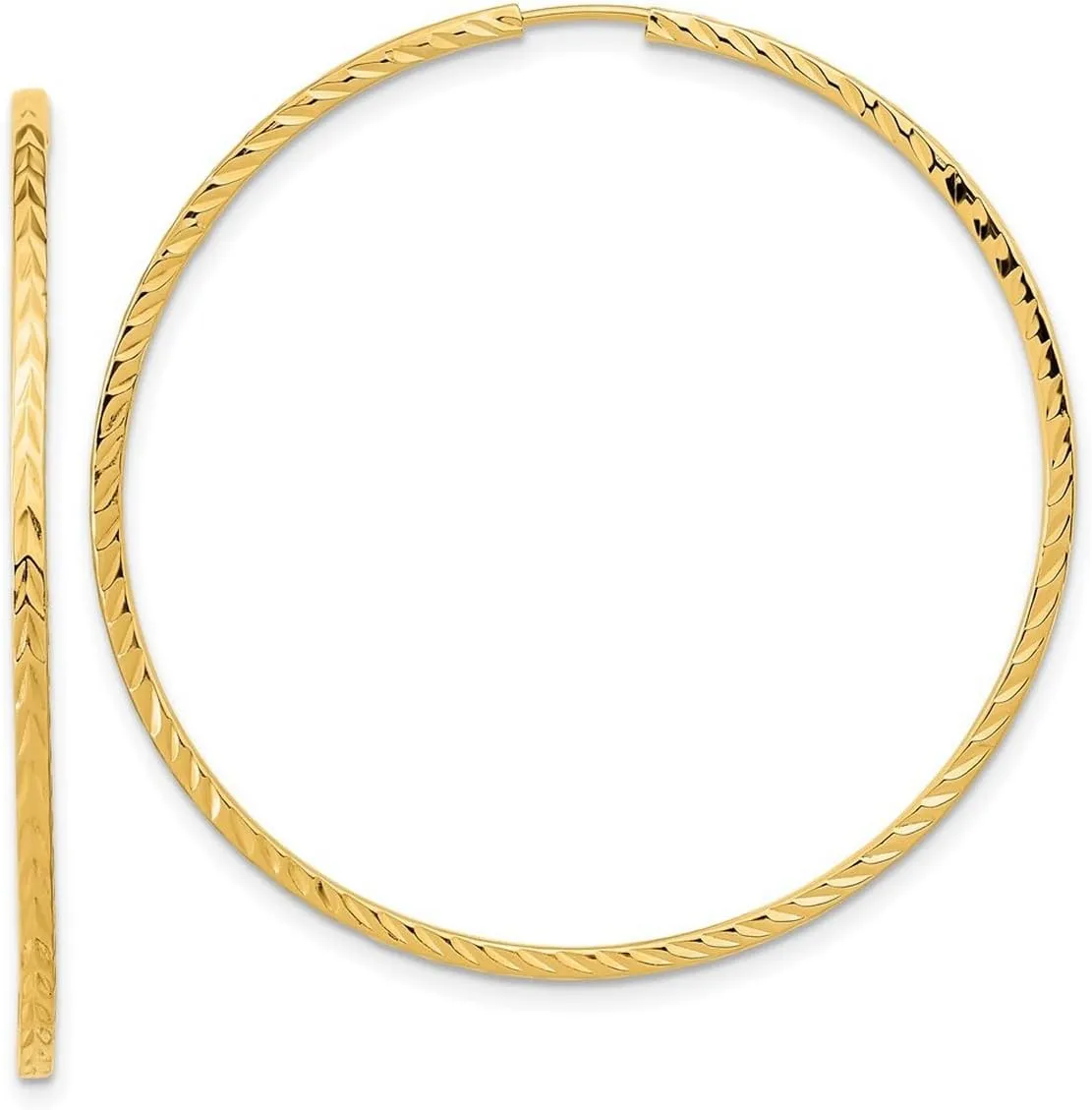 10k Solid Yellow Gold Sparkle Cut Square Tube Endless Hoop Earrings 44x45mm Wide 1.35mm Thick-Hoop Earring for Women