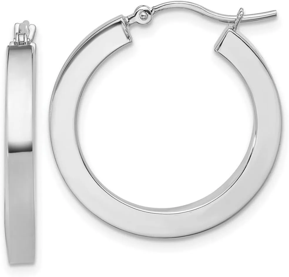 10k White Gold 3mm Polished Square Tube Hoop Earrings 25x25mm Wide 3mm Thick-Hoop Earring for Women