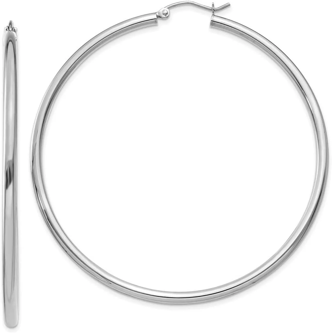 10k White Gold Polished 2.5mm Lightweight Tube Hoop Earrings 60x60.6mm Wide 2.5mm Thick-Hoop Earring for Women