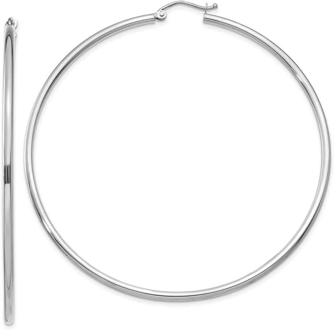 10k White Gold Polished 2mm Lightweight Tube Hoop Earrings 65x68.04mm Wide 2mm Thick-Hoop Earring for Women