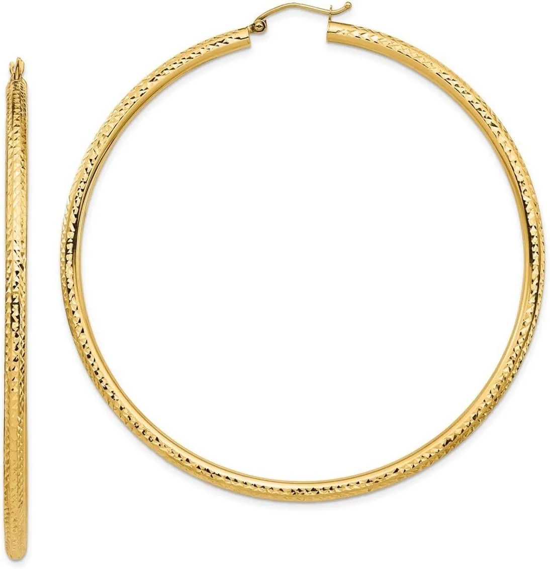 10k Yellow Gold Lightweight 3mm Sparkle Cut Hoop Earrings 71.8x70mm Wide 3mm Thick-Hoop Earring for Women