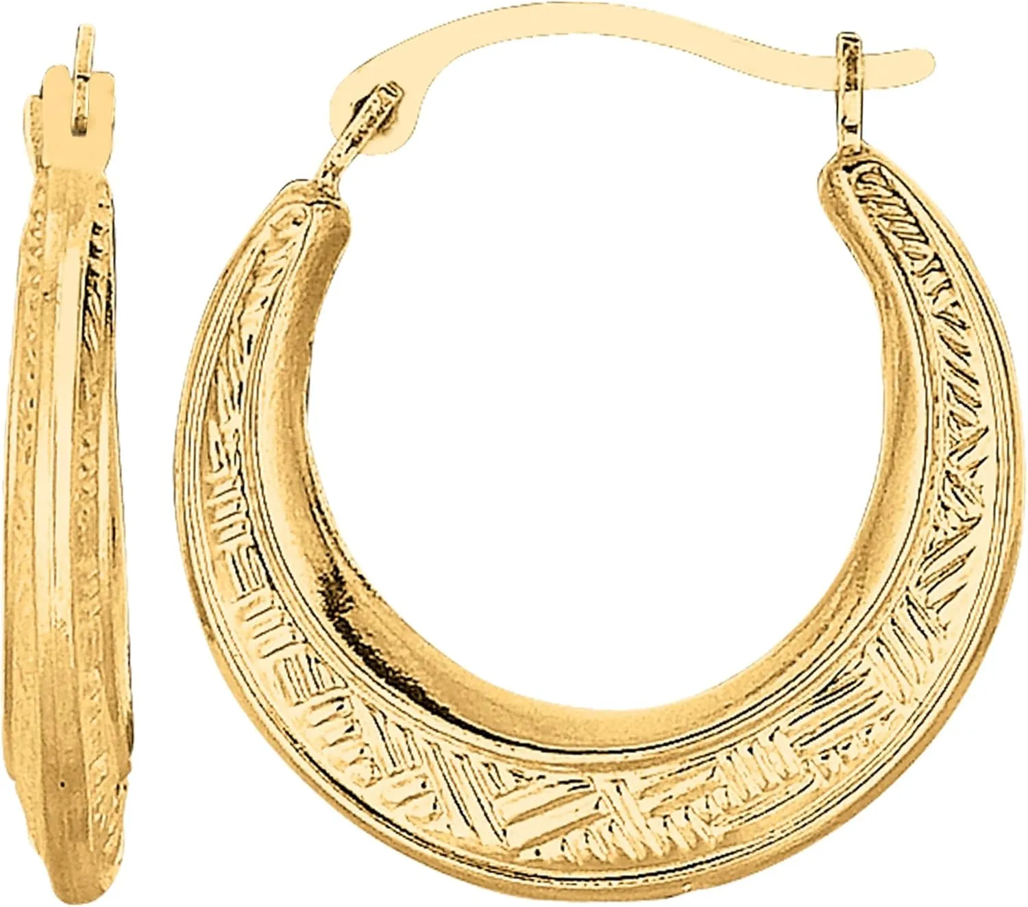 10k Yellow Gold Weave Texture Design Round Shape Hoop Earrings, Diameter 20mm