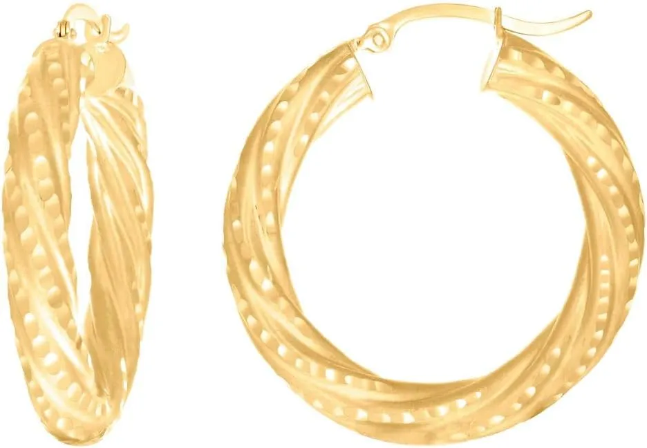 10k Yellow Gold Womens Sparkle Cut Spotted Patterned Fancy Hoop Earrings 32x5mm Wide-Hoop Earring for Women