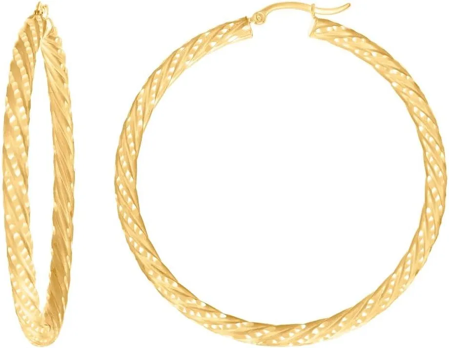 10k Yellow Gold Womens Sparkle Cut Spotted Patterned Fancy Hoop Earrings 57x4mm Wide-Hoop Earring for Women