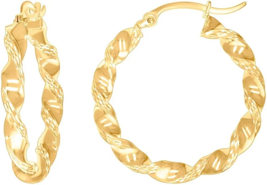 10k Yellow Gold Womens Sparkle Cut Twisted Hoop Earrings 25x3mm Wide-Hoop Earring for Women