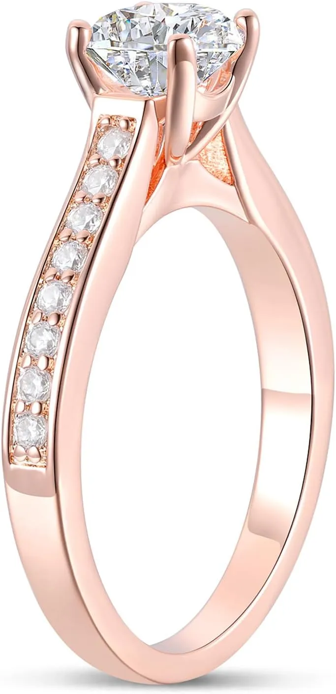 14K Gold Classic 1ct Solitaire Moissanite Engagement Rings for Women