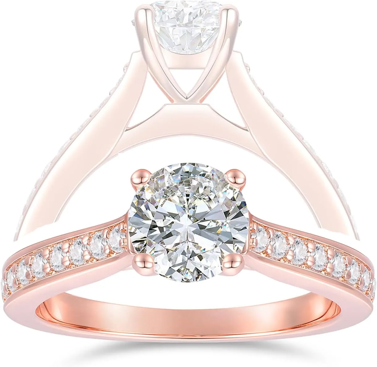 14K Gold Classic 1ct Solitaire Moissanite Engagement Rings for Women