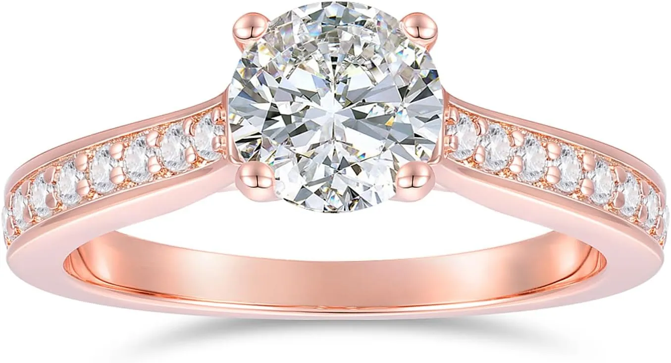 14K Gold Classic 1ct Solitaire Moissanite Engagement Rings for Women