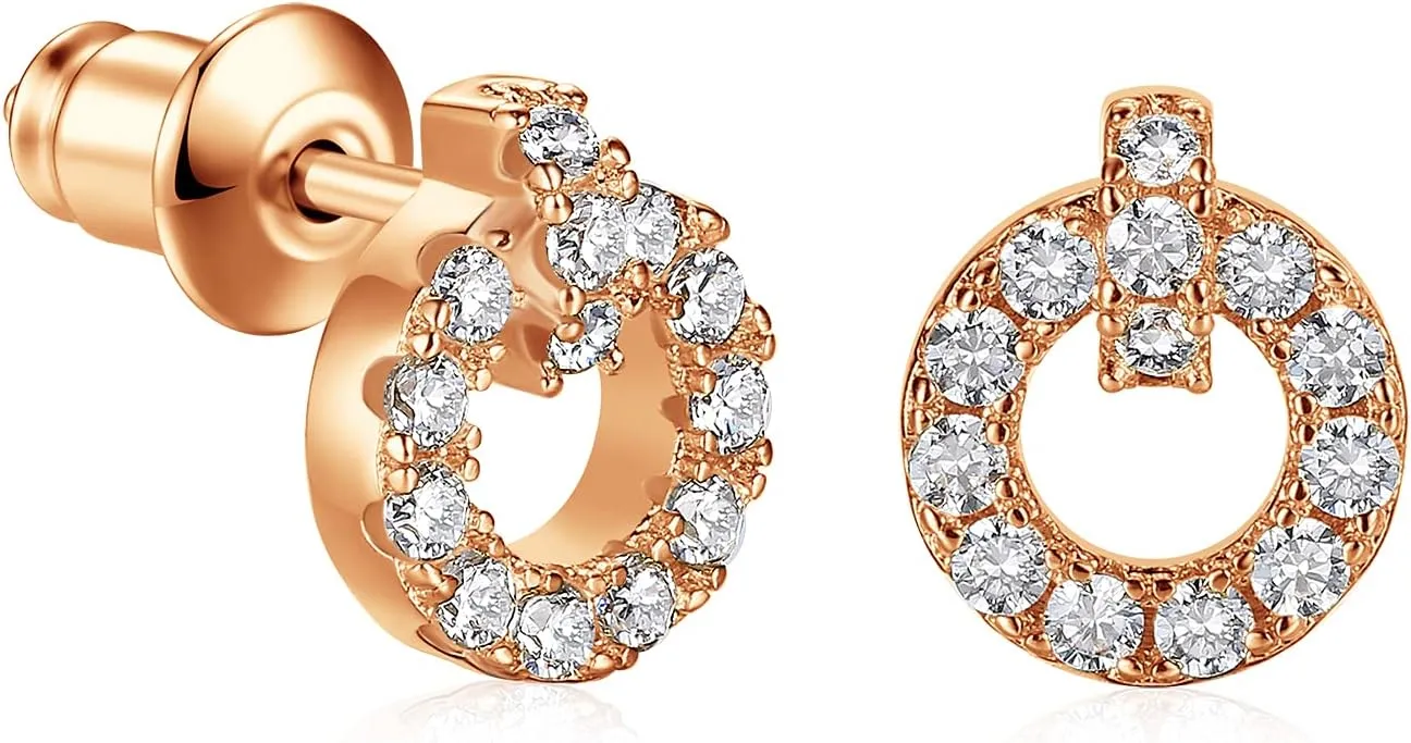 14K Gold Plated 925 Sterling Silver Post Cubic Zirconia Rose Flower Stud Earrings for Women | Hypoallergenic & Nickel Free Earrings for Women