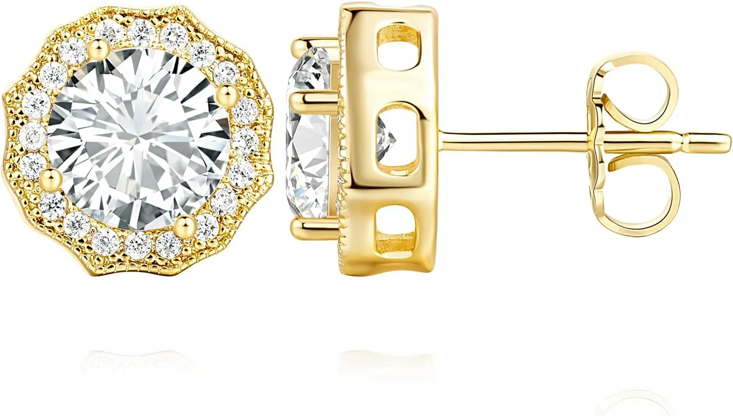 14K Gold Stud Earrings for Women Hypoallergenic Cubic Zirconia Earrings Studs Shimmering Delights Timeless Small Stud Earring for Women 10.3mm