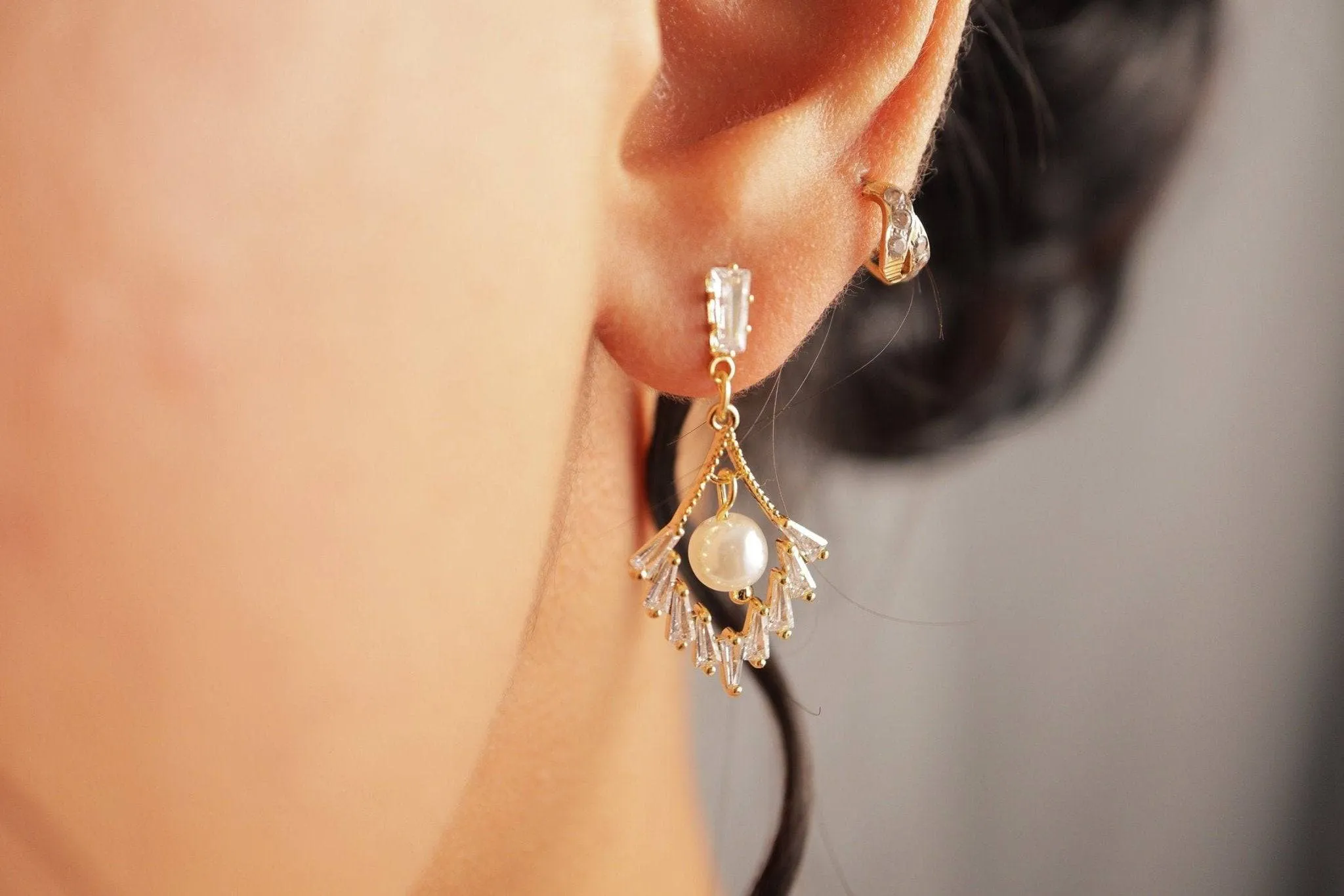 14K Real Gold Cubic Zirconia, Crystal, Diamond Bridal Earrings, Statement Earrings, Drop Earrings, Bridal Jewelry, Minimalistic Earrings.