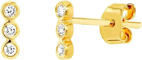 14k Solid Yellow Gold 0.06 Dwt Diamond Bezel Set Trio Stud Earrings-Stud Earring for Women in