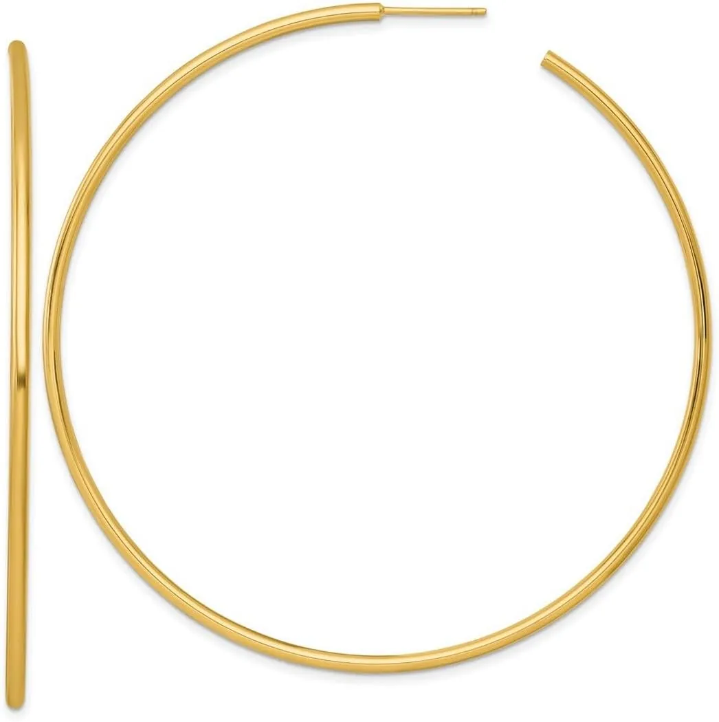 14k Solid Yellow Gold 2.0 X 75mm Polished Post Hoop Earrings 75x75mm Wide 2mm Thick-Hoop Earring for Women