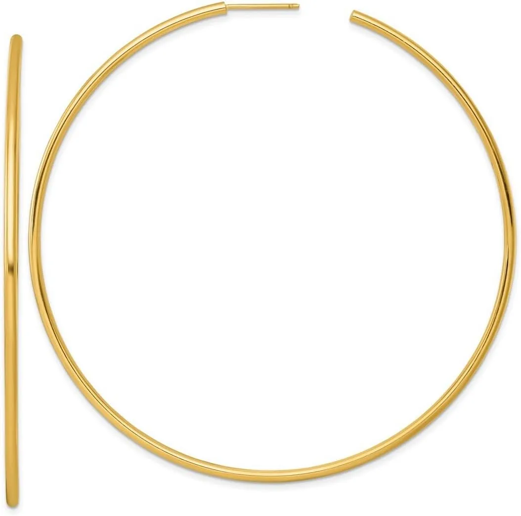 14k Solid Yellow Gold 2.0 X 80mm Polished Post Hoop Earrings 80x80mm Wide 2mm Thick-Hoop Earring for Women