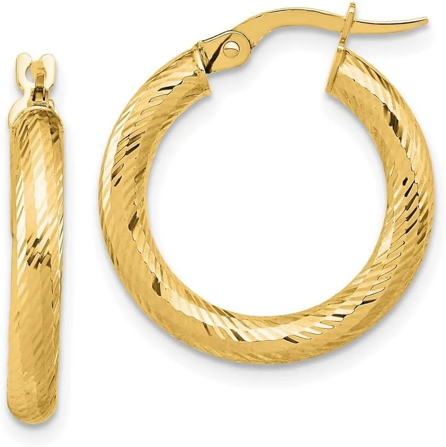 14k Solid Yellow Gold 3x15 Sparkle Cut Round Hoop Earrings 21.5x20mm Wide 3mm Thick-Hoop Earring for Women