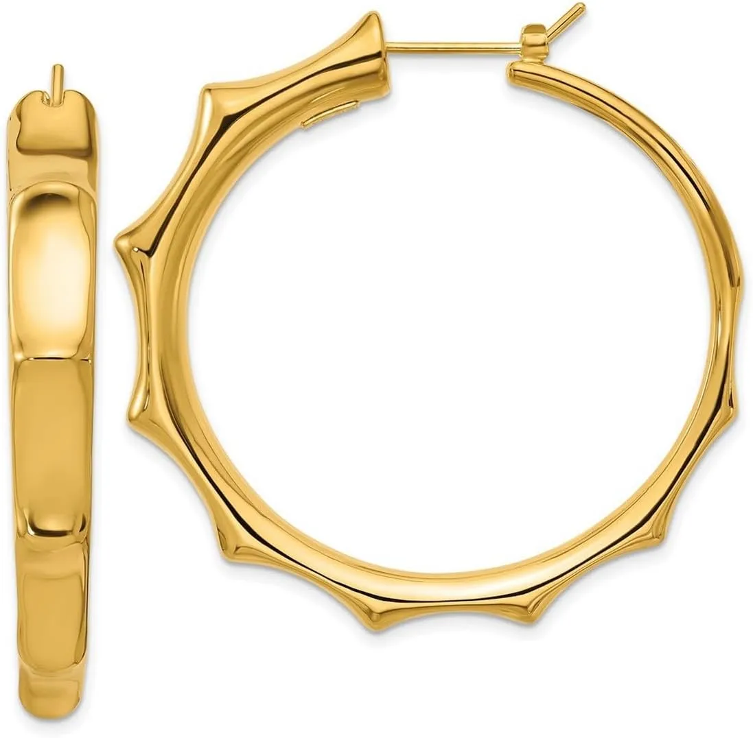 14k Solid Yellow Gold Large Polished Bamboo Design Hoop Earrings 50.2x49.6mm Wide 7mm Thick-Hoop Earring for Women