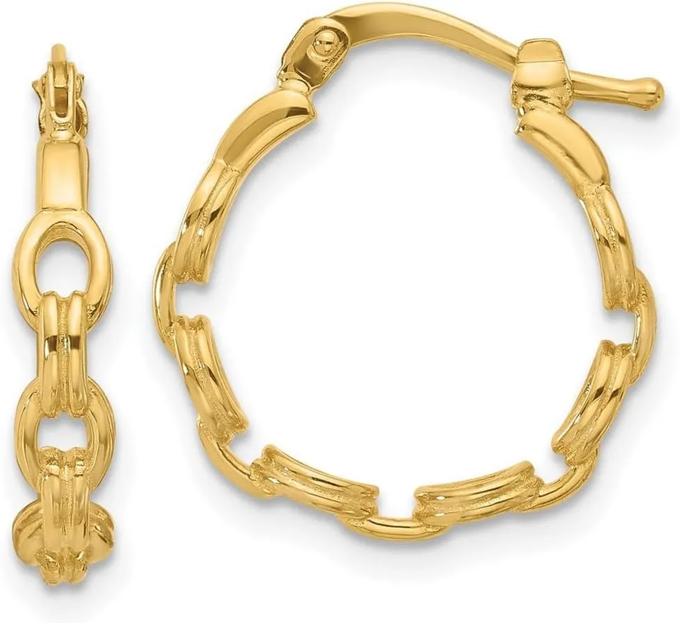 14k Solid Yellow Gold Polished Link Design Hoop Earrings 18.2x18mm Wide 3.5mm Thick-Hoop Earring for Women