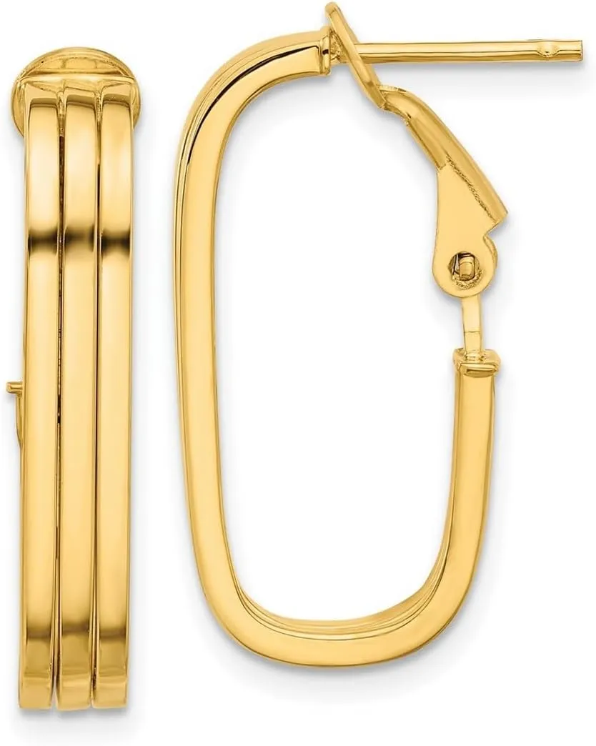 14k Solid Yellow Gold Polished Oval Omega Back Hoop Earrings 25.25x11.5mm Wide 4.3mm Thick-Hoop Earring for Women