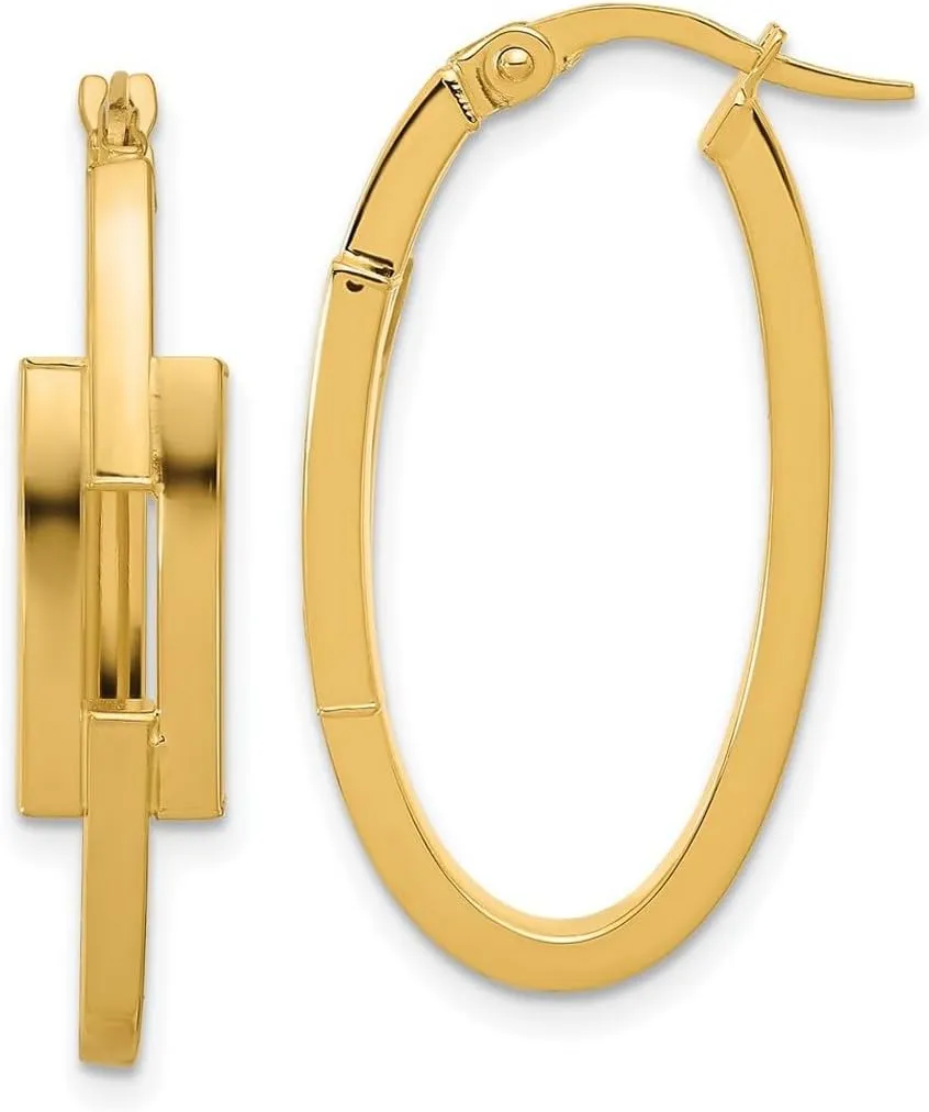 14k Solid Yellow Gold Polished Oval Square Tube Hoop Earrings 30x16.4mm Wide 6mm Thick-Hoop Earring for Women