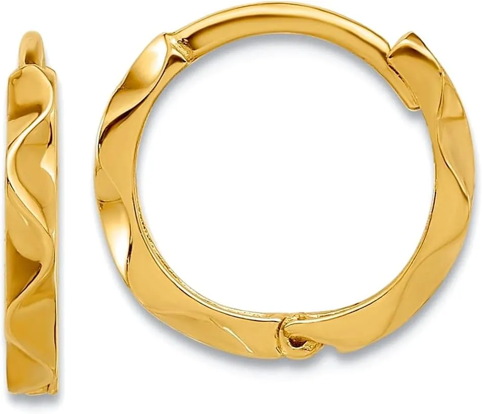 14k Solid Yellow Gold Polished Wavy Hinged Hoop Earrings 12.3x13mm Wide 1.8mm Thick-Hoop Earring for Women