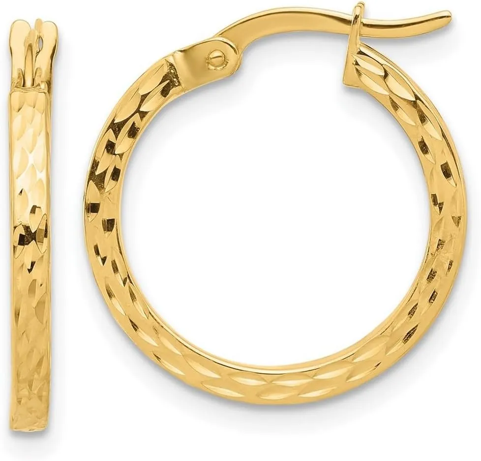 14k Solid Yellow Gold Sparkle Cut Hoop Earrings 19.42x18.9mm Wide 2mm Thick-Hoop Earring for Women