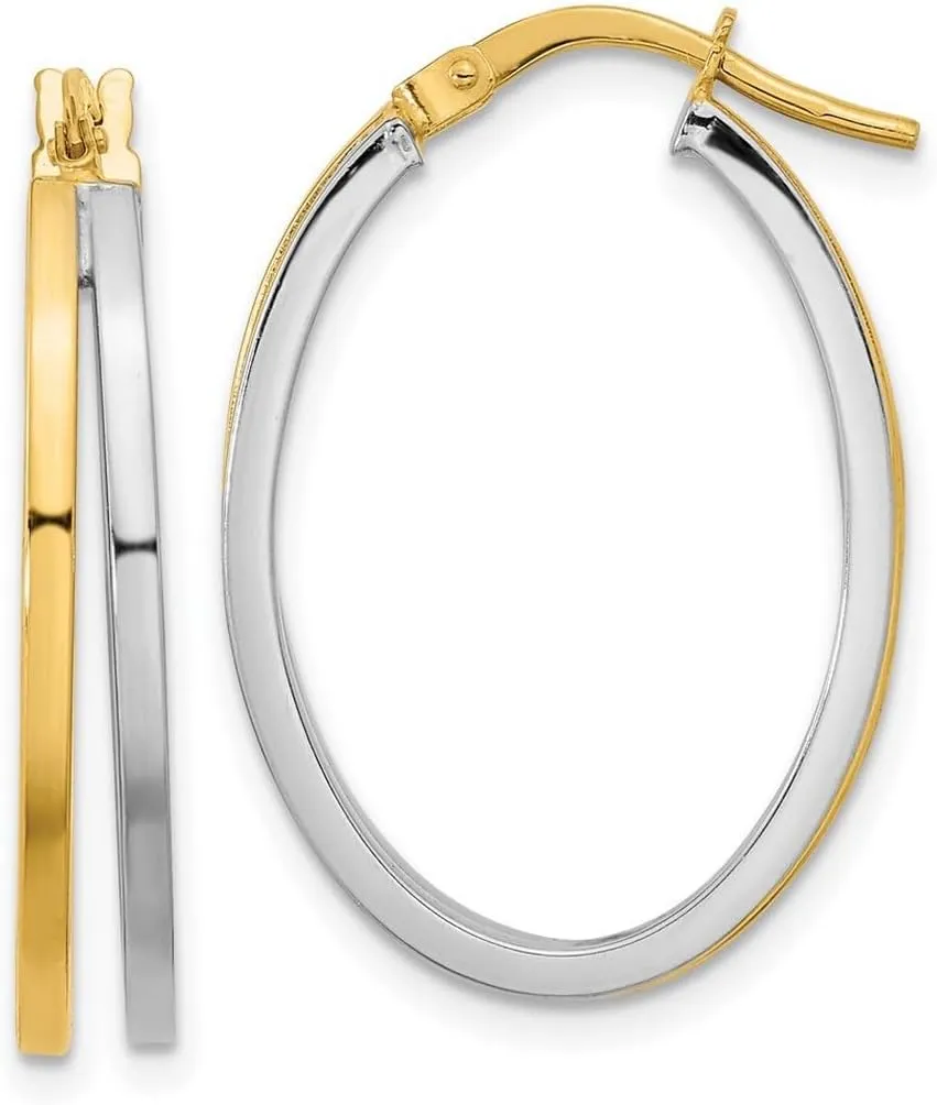 14k Two tone Gold Polished Oval Double Hoop Earrings 27x18.5mm Wide 4.5mm Thick-Hoop Earring for Women