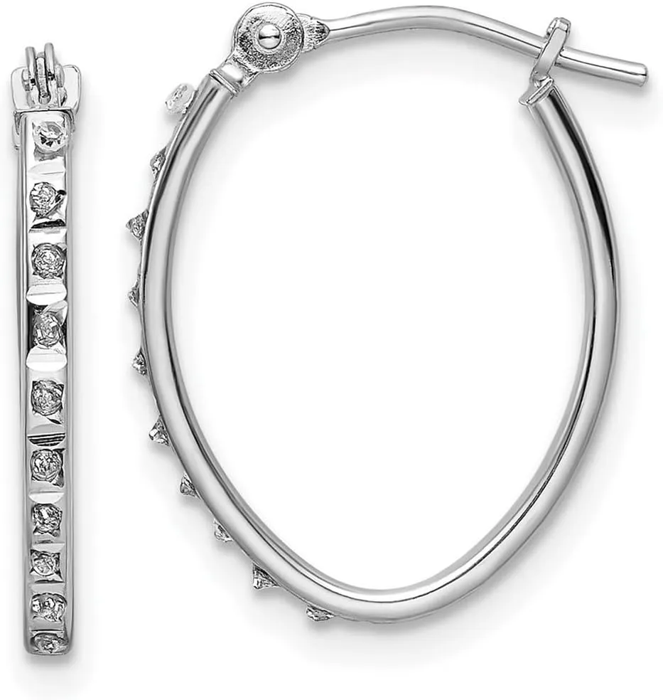 14k White Gold Diamond Oval Hoop Earrings 18.13x13.64mm Wide 1.59mm Thick-Hoop Earring for Women