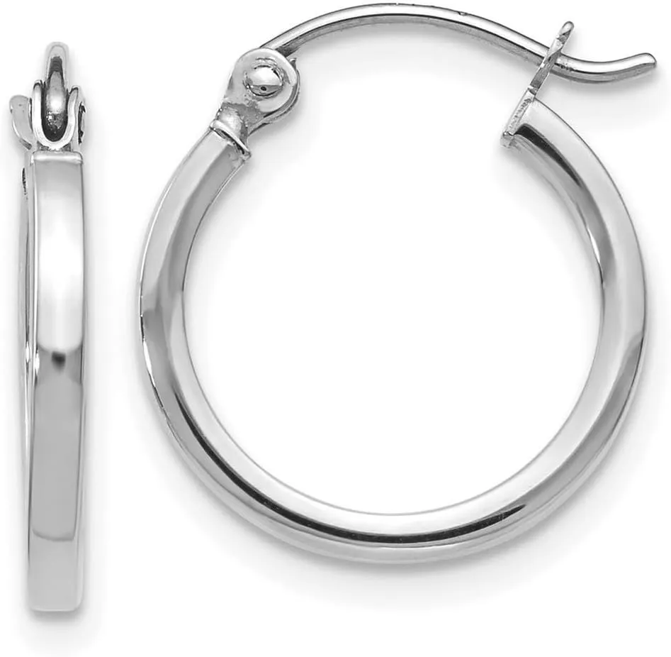 14k White Gold Hinged post Polished-Hinged Hoop Earrings 15x15mm Wide 1.5mm Thick-Hoop Earring for Women