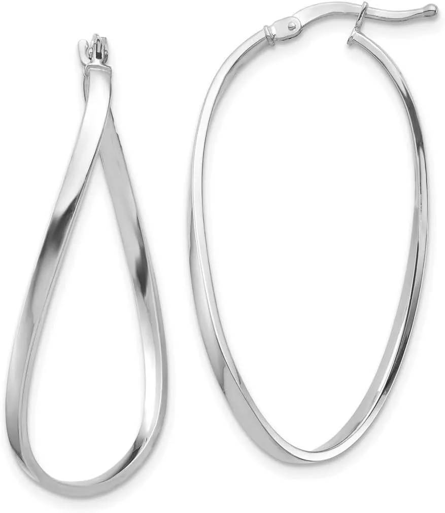 14k White Gold Polished 2mm Wavy Hoop Earrings 39.17x21.44mm Wide 2mm Thick-Hoop Earring for Women