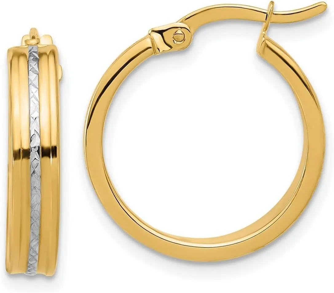14k With White Rhodium Polished and Diamond-Cut Hoop Earrings 20.9x18.5mm Wide 4mm Thick-Hoop Earring for Women