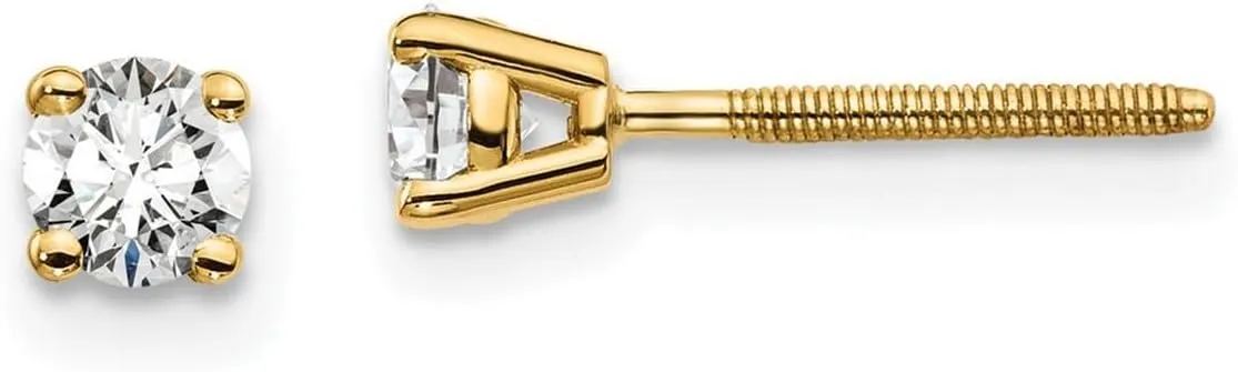 14k Yellow Gold 1/3 Carat Total Weight Round SI1 SI2 G H I Lab Grown Diamond Screw Back 4 Prong Stud Post Earrings 3.65x3.65mm Wide-Stud Earring for Women