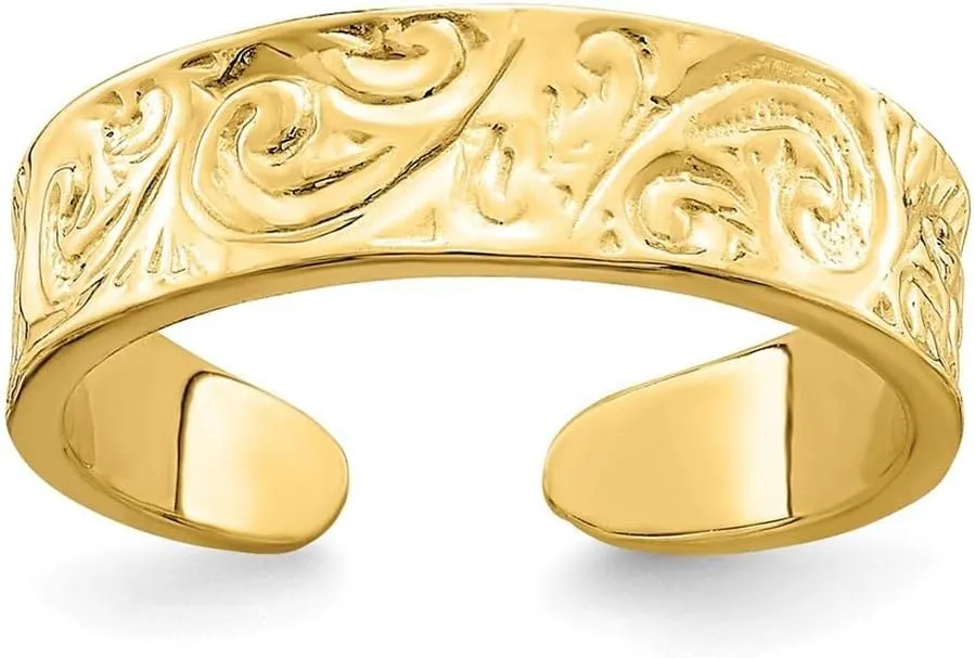 14k Yellow Gold Adjustable Scroll Pattern Toe Ring