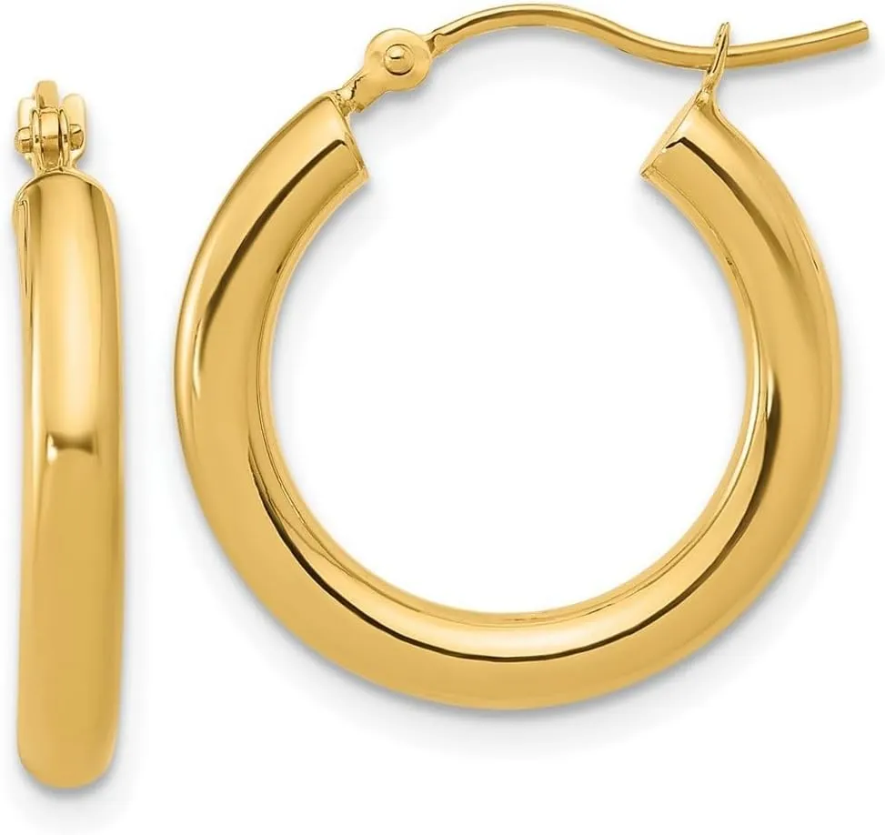 14k Yellow Gold Hinged post Polished 3mm-Hinged Hoop Earrings 21x20mm Wide 3mm Thick-Hoop Earring for Women