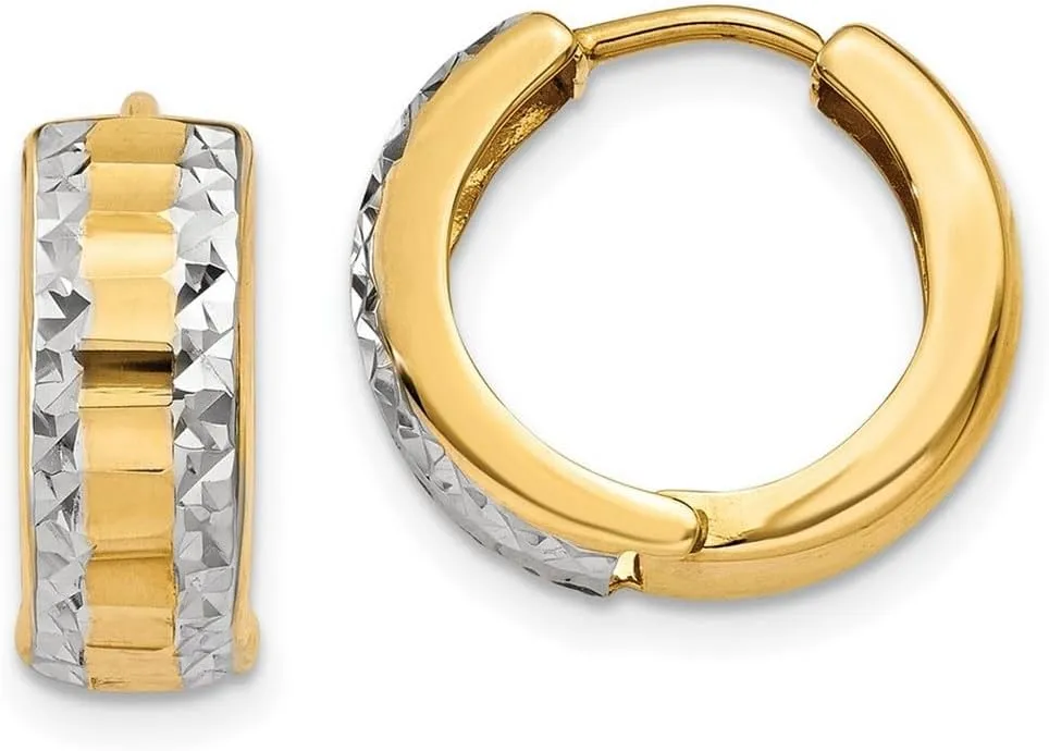 14k Yellow Gold Polished and Rhodium Hinged Hoop Earrings 10x5mm Wide-Hoop Earring for Women