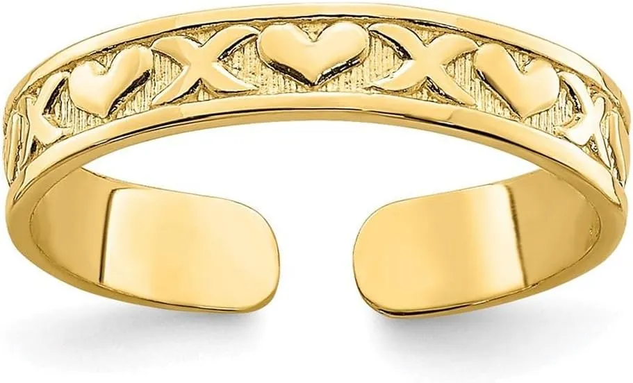 14k Yellow Gold Small X and Hearts Adjustable Toe Ring