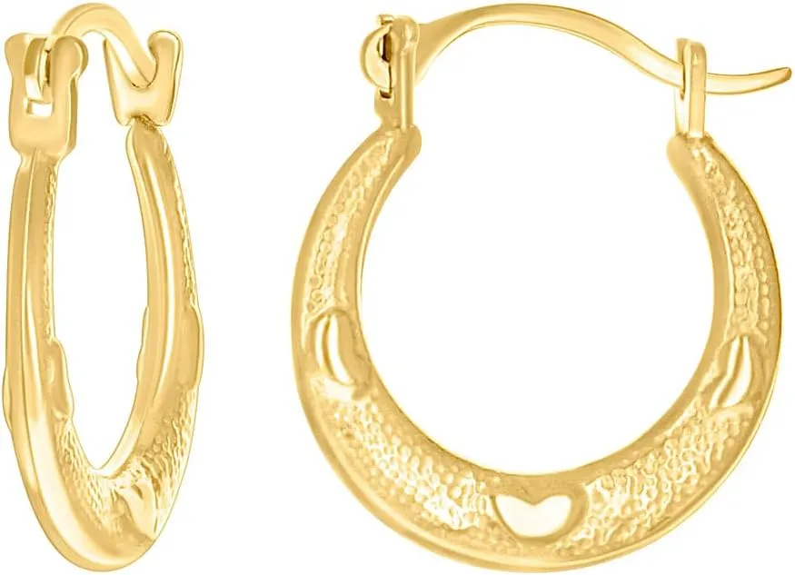 14k Yellow Gold Womens Patterned Love Heart Octagon Hoop Earrings 14x12.2mm Wide-Hoop Earring for Women