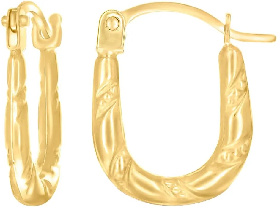 14k Yellow Gold Womens Patterned U shaped Fashion Hoop Earrings 13.1x10.5mm Wide-Hoop Earring for Women