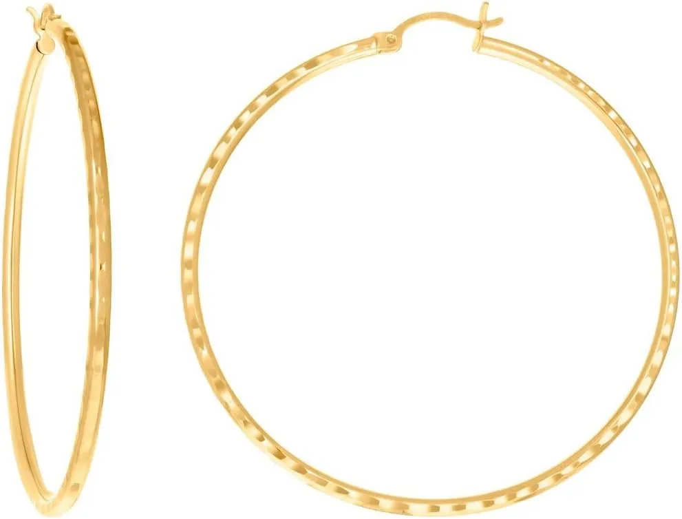 14k Yellow Gold Womens Sparkle Cut Round Tube Hoop Earrings 50x2mm Wide-Hoop Earring for Women