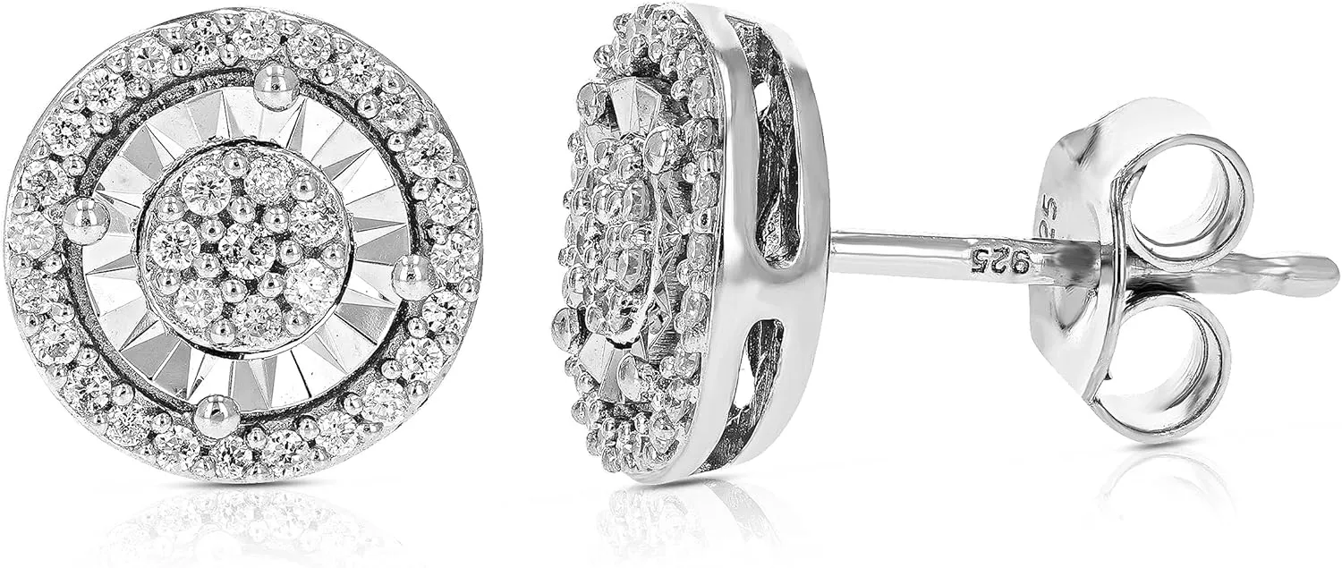 1/5 cttw Lab Grown Diamond Stud Earrings for Women Round in .925 Sterling Silver Prong Set