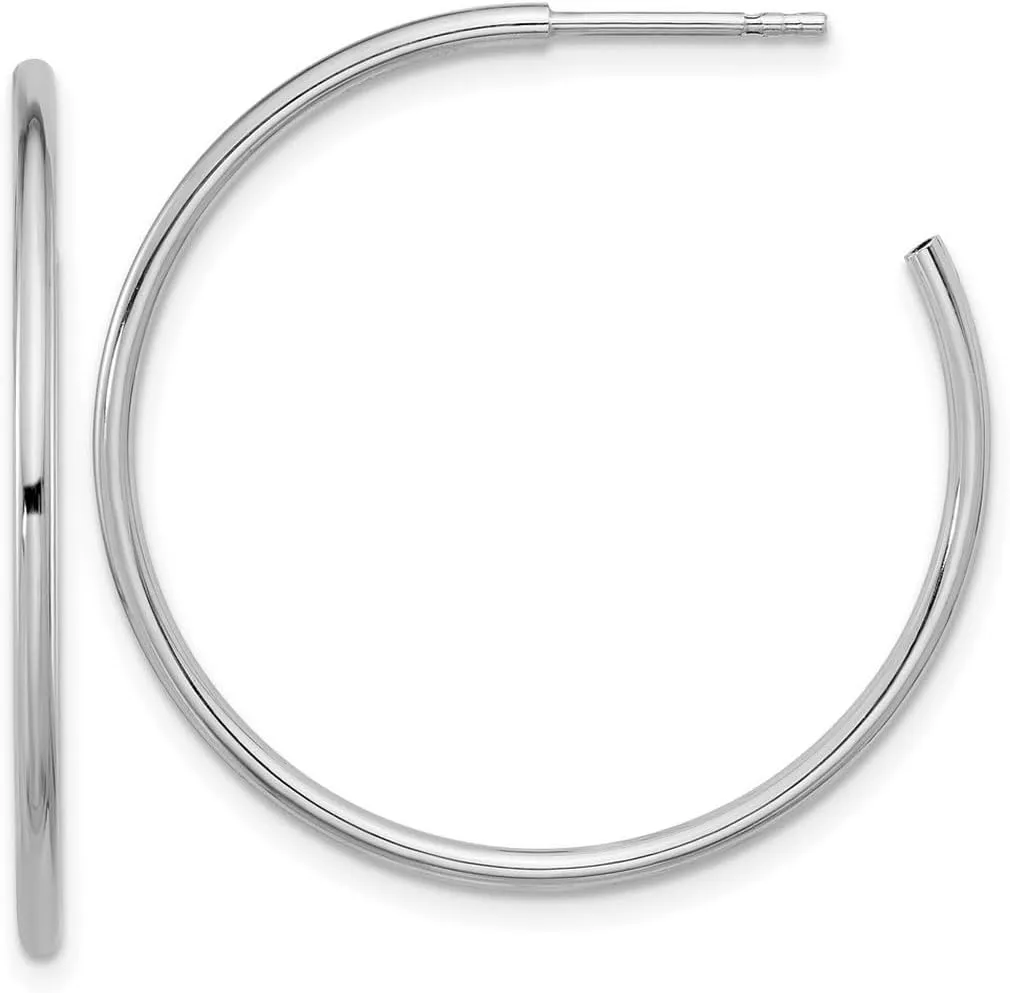 1.50mm 925 Sterling Silver Rhodium Plated Hollow Tube Post Hoop Earrings 33x33mm Wide 1.5mm Thick-Hoop Earring for Women