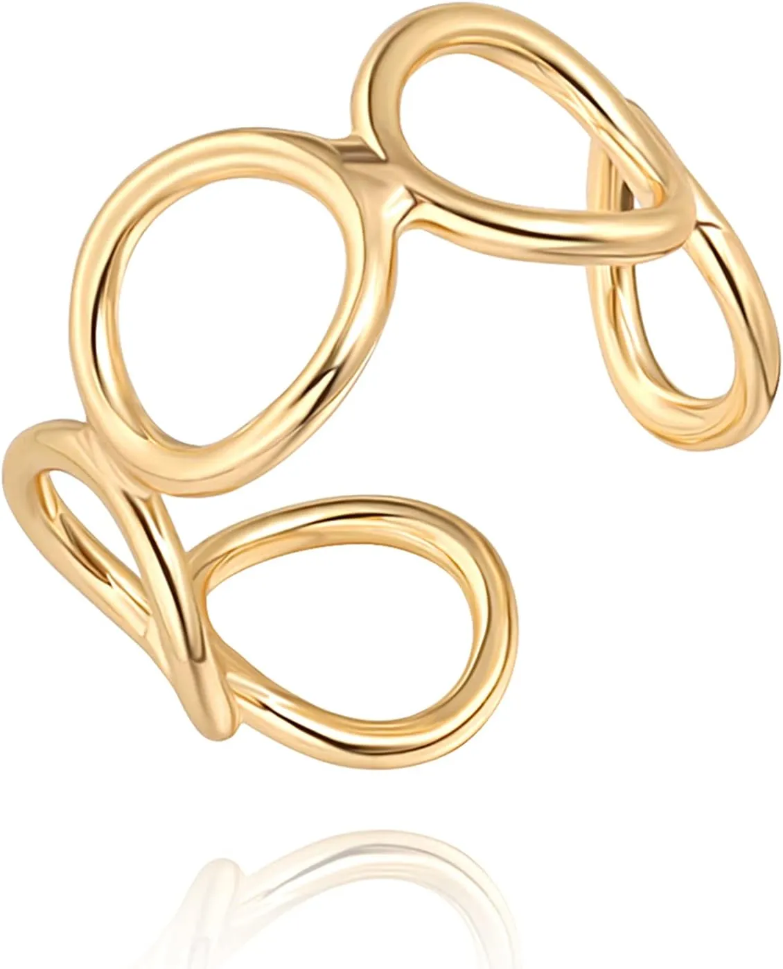 18k Gold Adjustable Circle Ring, Simple Link Chain Knuckle Rings CZ, Fashion Stacking Finger Jewelry