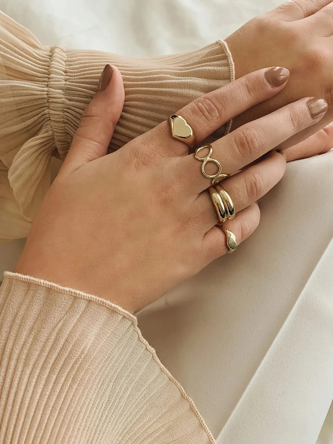 18k Gold Adjustable Circle Ring, Simple Link Chain Knuckle Rings CZ, Fashion Stacking Finger Jewelry