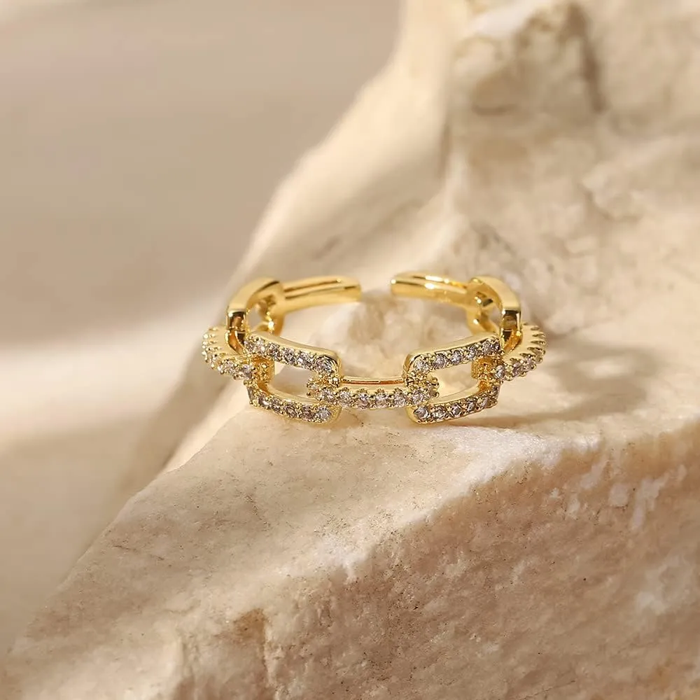 18K Gold Rings for Women Lady Adjustable Knuckle Open Finger Rings