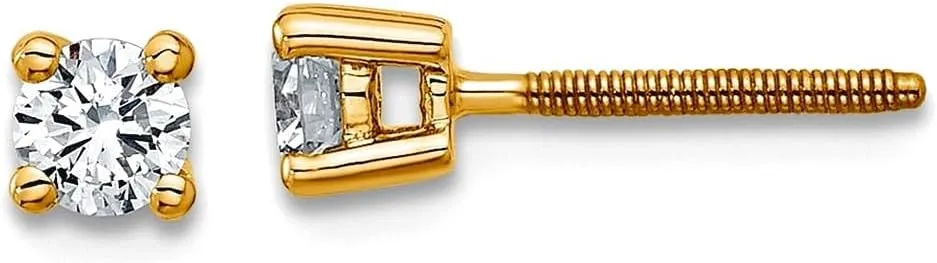 18k Yellow Gold 1/4 Ctw Lab Grown Diamond VS  F  Round 4 Prong Heavy Weight Screw Back Earrings 3x3.4mm Wide Stud Earring for Women