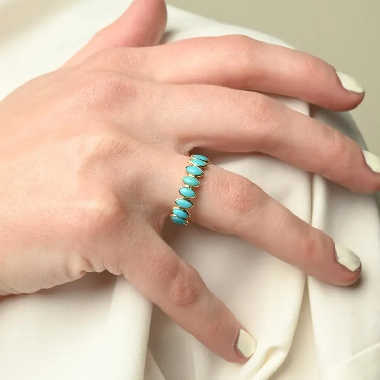 18K Yellow Gold Turquoise Gemstone Eternity Band